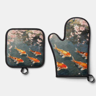 Koi Vijver Kersenbloesem Sereniteit Ovenwant & Pannenlap Set