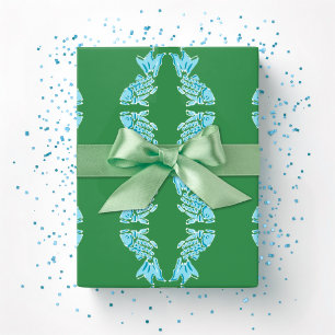 Koi Vis Chinoiserie Ogee in Groen en Aqua Cadeaupapier