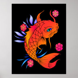 koi - vis en bloemen poster