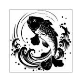 Koi vis en golven 	rubberstempel (Afrduk)