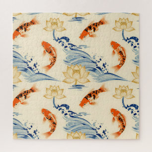 Koi-vis en Lotus Naadloos Patroon Legpuzzel