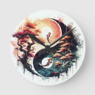 Koi Vis en Tempel Yin Yang Ronde Klok