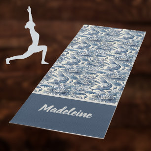 Koi-vis en waterlelie blauwe Chinoiserie Monogram Yogamat