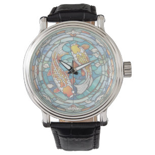 Koi Vis Glas in lood Japans Aziatisch Vis Klok Horloge