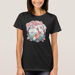 Koi vis in vijver zwemmen naast kersenbloesem t t-shirt
