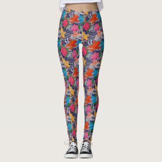 Koi Vis Japanse Tatoeage Met Golf Bloem Motief Leggings