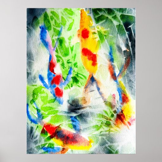 Koi vis kleurrijke waterverf kunst poster (Voorkant)