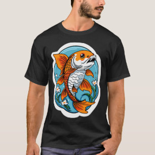 Koi-vis met blauwe waterachtergrond en witte stroo t-shirt