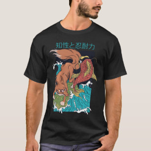 Koi Vis met Vos Japanse Stijl Ontwerp T-shirt