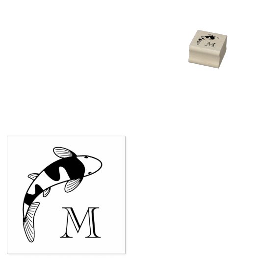 Koi Vis Monogram Initiaal 1x1 Rubberstempel (Gestempeld)