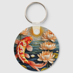 Koi Vis Omringd door Lotusbloemen Sleutelhanger