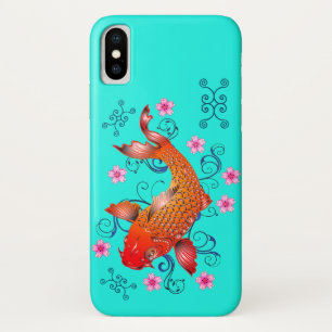 Koi vis oosters sinaasappel turquoise bloemsieraad iPhone x hoesje