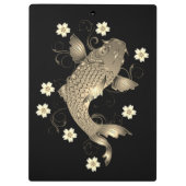 Koi vis oosters zwart en goud bloemig elegant klembord (Achterkant)