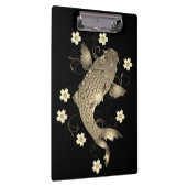 Koi vis oosters zwart en goud bloemig elegant klembord (Rechts)