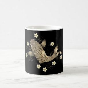 Koi vis oosters zwart en goud bloemig elegant koffiemok