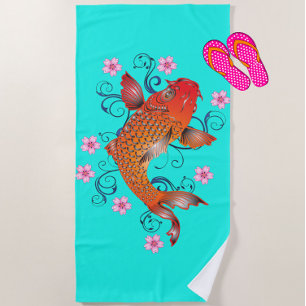 Koi vis oosterse bloemrijke oranje turquoise elega strandlaken