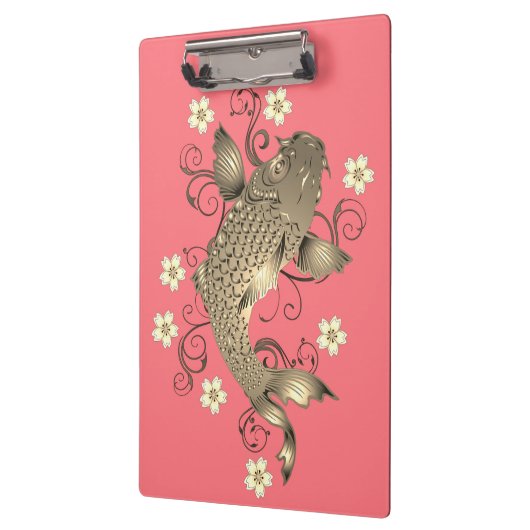 Koi vis perzik en goud oosters bloemig elegant klembord (Links)