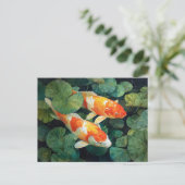 Koi Vis Vijver Waterlelies Briefkaart (Staand voorkant)
