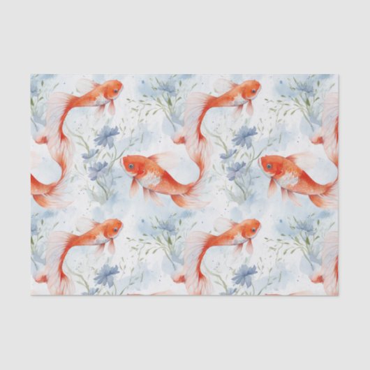 Koi Vis Wit Winter Vijver Decoupage Tissuepapier (Voorkant)