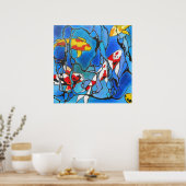Koi vismoderne kunst maakt 'uit het blauw' poster (Keuken)