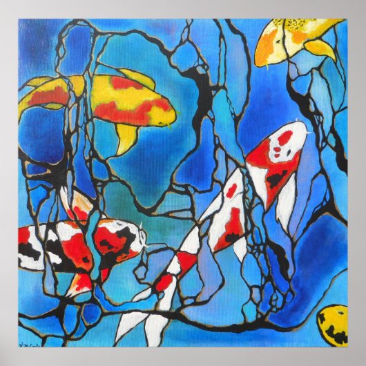 Koi vismoderne kunst maakt 'uit het blauw' poster (Voorkant)