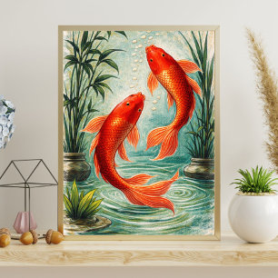 Koi vissen kunst koi vissen illustratie Japans Poster