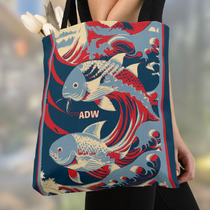 Koi Vissen met Rode Blauwe Groot Golf Monogram Draagtas