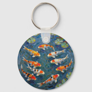 Koi Vissen Waterlelies Impressionistische Vijver Sleutelhanger