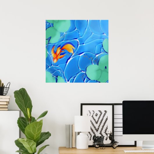 Koi Visvijver Blauw Water Tuin Muur Kunst Poster (Thuiskantoor)