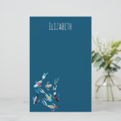 Koi waterverf viskunst briefpapier (Staand voorkant)