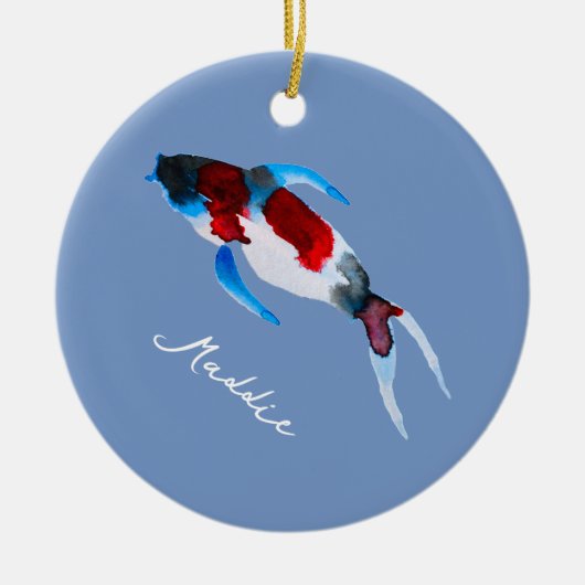 Koi waterverf viskunst keramisch ornament (Voorkant)