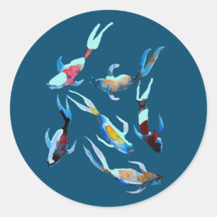 Koi waterverf viskunst ronde sticker