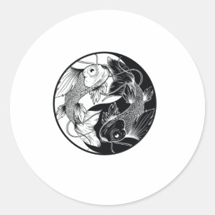 KOI YIN YANG BLACK EN WHITE RONDE STICKER
