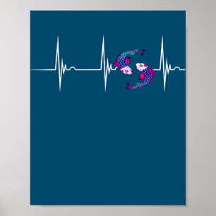 Koi Yin Yang Hartslag EKG Pols Japanse Koi Poster