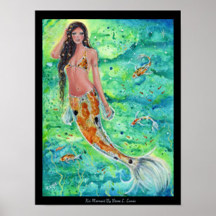 koi zeemeermin met koi-viscanvasafdruk Renee Poster