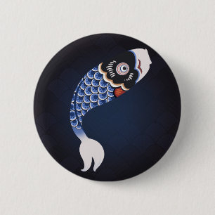 Koinobori - Blauwe Japanse vlag Ronde Button 5,7 Cm