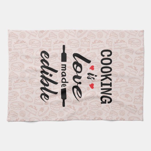 Koken is liefde grappige slogan theedoek (Horizontaal)