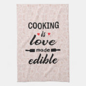 Koken is liefde grappige slogan theedoek (Verticaal)