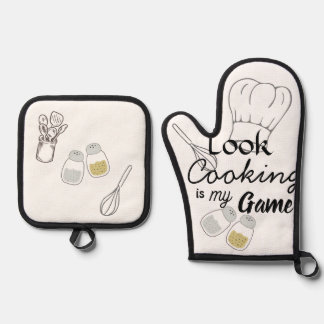 Koken is mijn spel ovenwant & pannenlap set