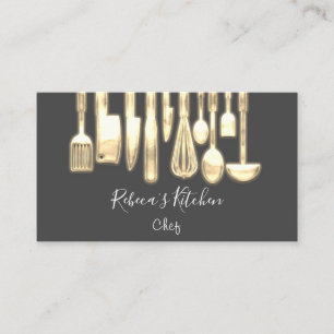 Koken Logo Chef Restaurant Golden Knifes Gray Visitekaartje