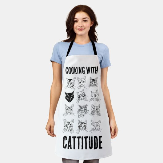 Koken met Cattitude - Originele Kat Tekeningen Schort (Gedragen)