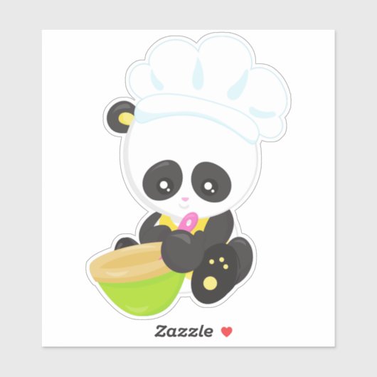 Koken Panda, Bakkende Panda, Cute Panda, Bowl Sticker (Vel)