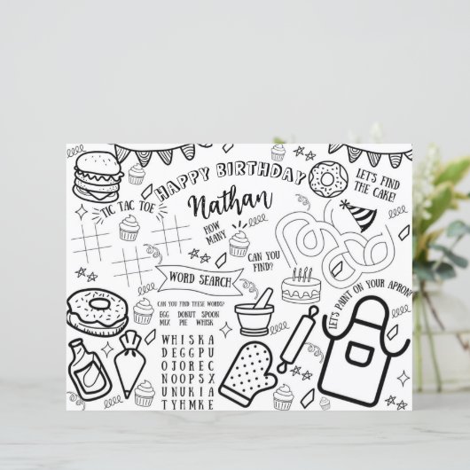 Koken Party Kleurplaat Placemat Baking Little Chef (Staand voorkant)