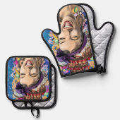 Koken Vrouw Grappige Oven Mitt & Pot Houder Set (Voorkant / Achterkant)