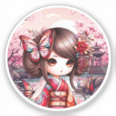 Kokeshi Avec Paysage Rose, Sticker Kokeshi (Recto)