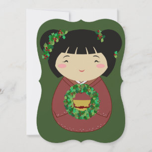 Kokeshi Christmas Wreath Kaart