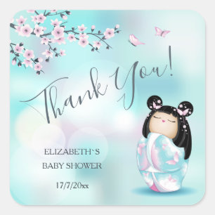 Kokeshi Doll Baby shower Hartelijk dank Vierkante Sticker