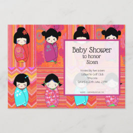 Kokeshi Doll Baby shower Invitation Kaart