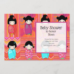 Kokeshi Doll Baby shower Invitation Kaart