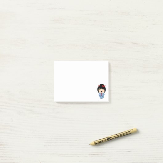 Kokeshi Doll Blue Post-it® Notes 4 x 3 (Sur un bureau)